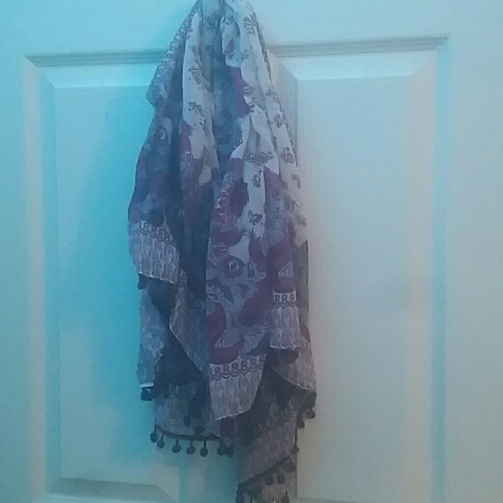 Purple pink floral print scarf